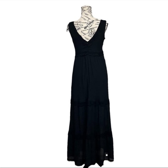 Say What Black Crinkle Gauze Crochet Maxi Dress Black Witch Goth Vampy S Boho - Picture 4 of 9
